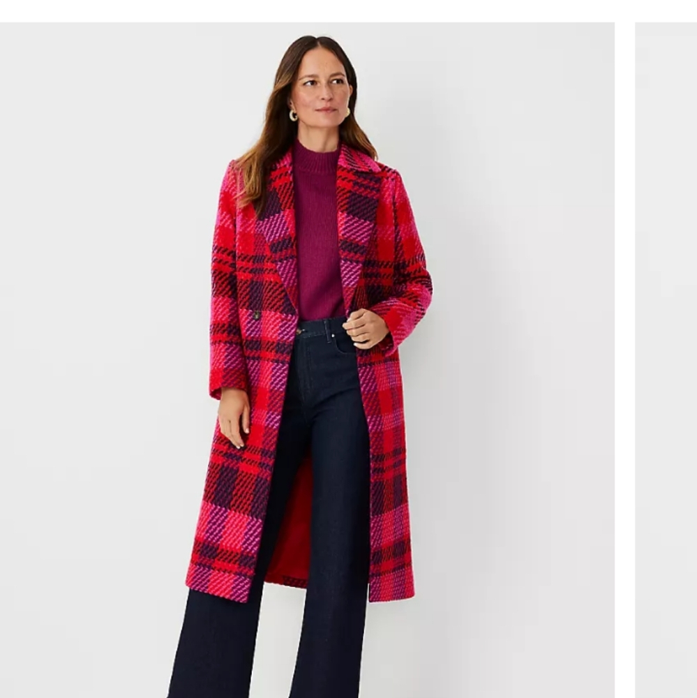 Ann Taylor Long Plaid Double Breated Coat, medium